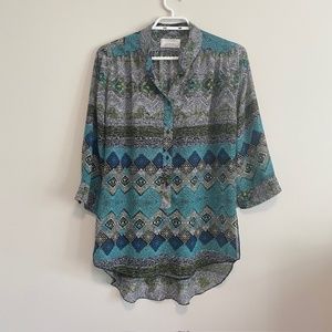 Love & Liberty Geometric Pattern Multicolour Tunic Style Blouse Size M